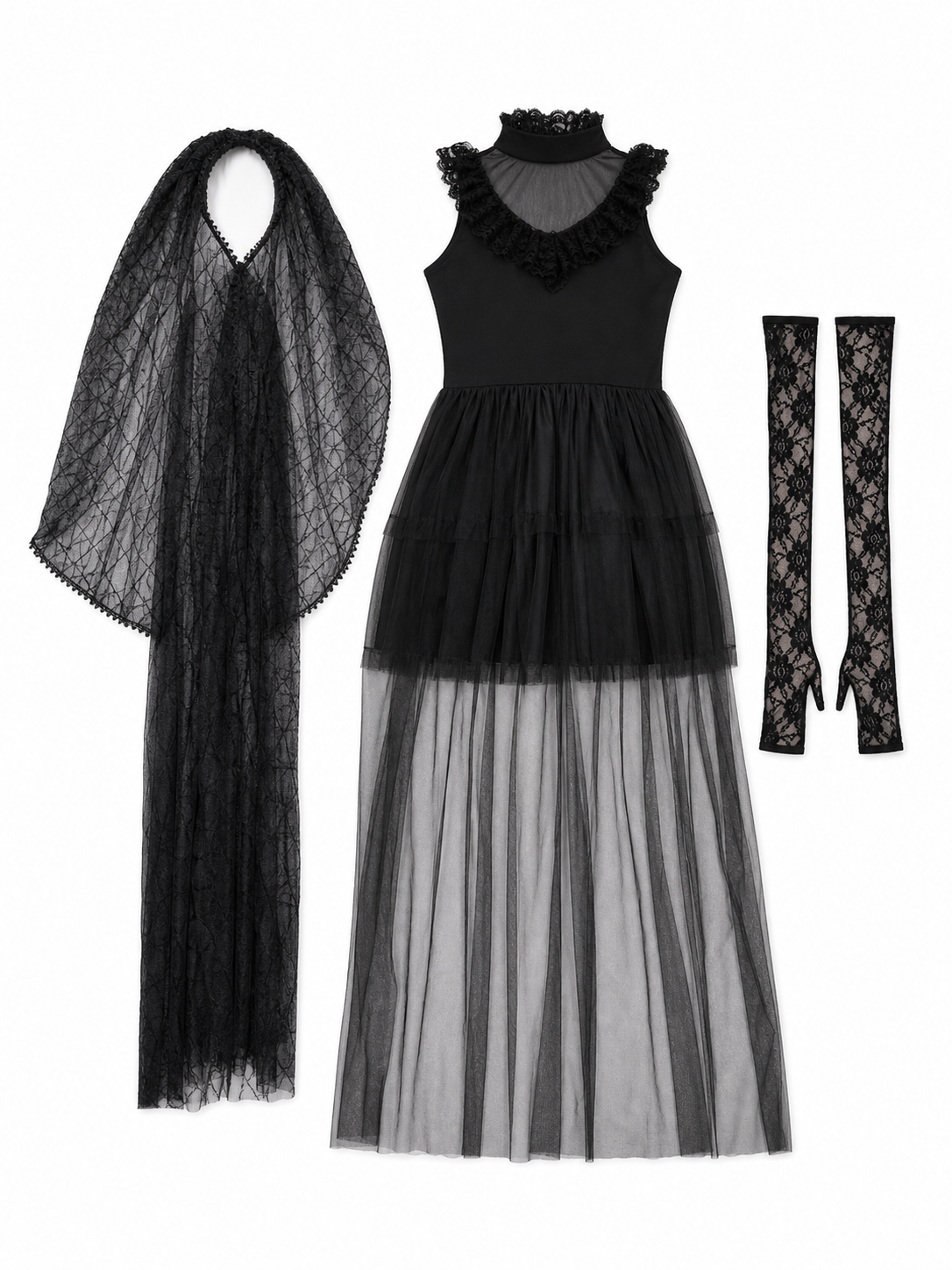Gothic costume dress with veil and gloves