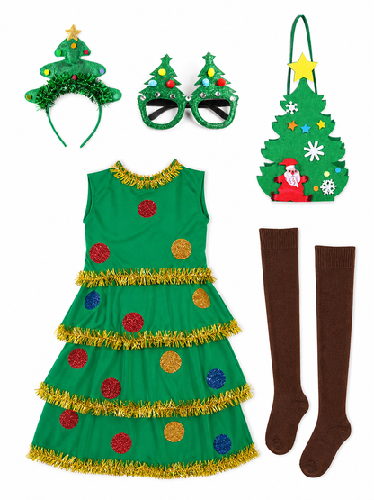 Green Christmas Tree Costume for Cosplay with Accessories