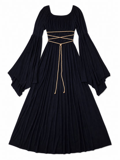 Gothic Maxi Evening Dress with Belt