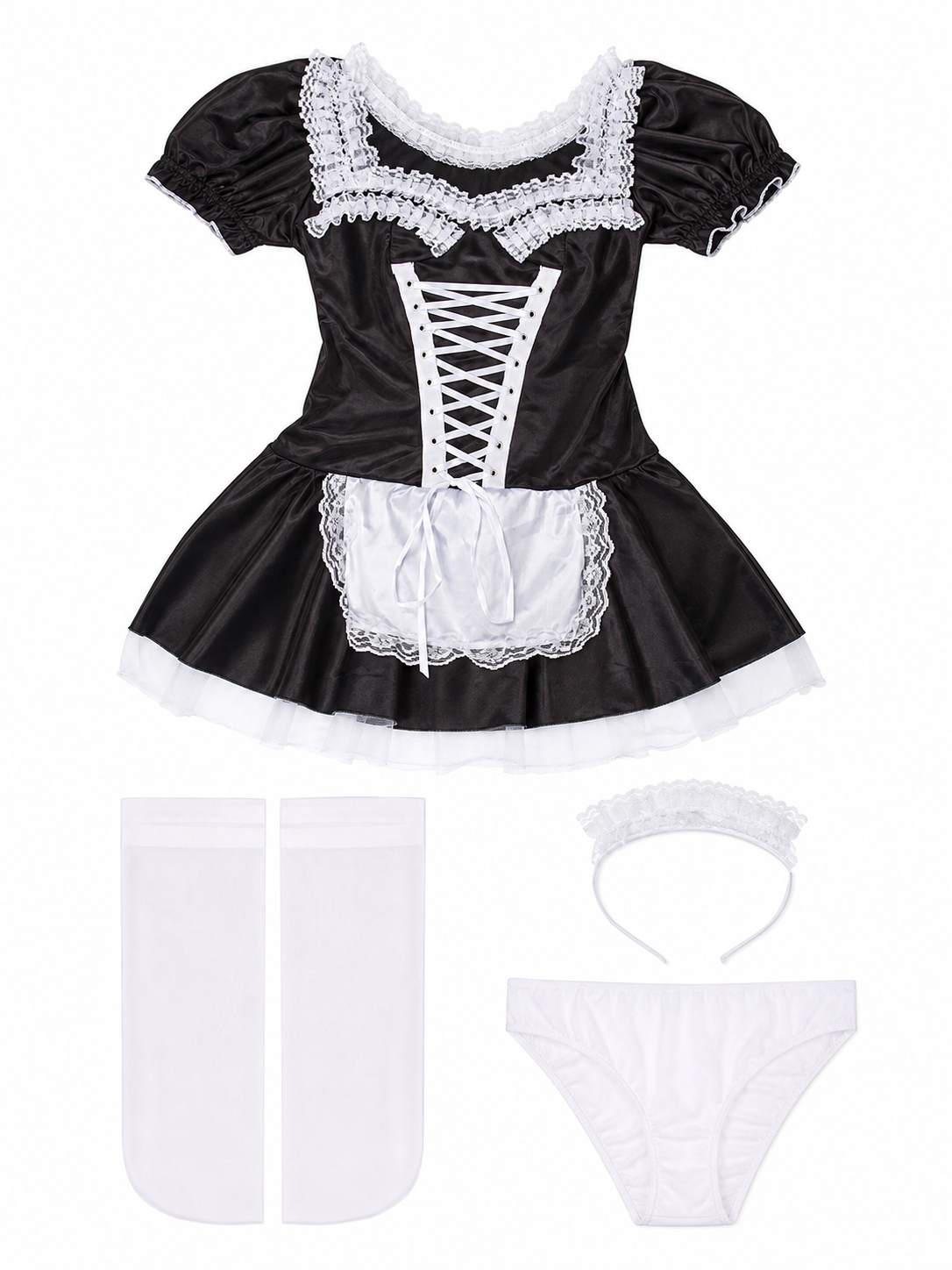 Black-and-White Stage Cosplay Costume with Apron