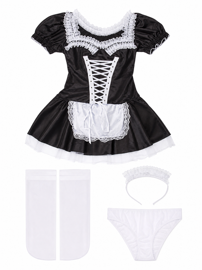 Black-and-White Stage Cosplay Costume with Apron