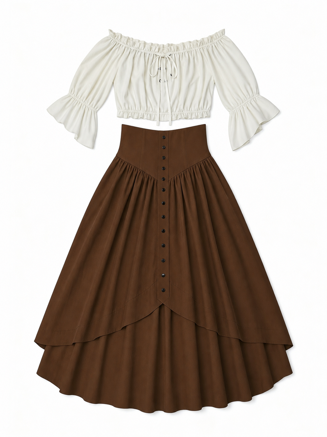 Brown Medieval-Style Dress with Ruffles