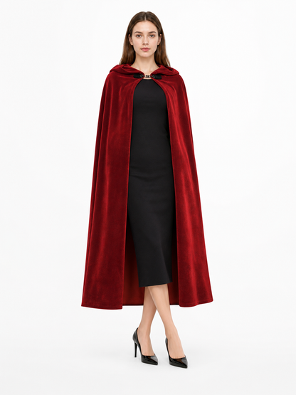 Burgundy Medieval Hooded Costume Cloak