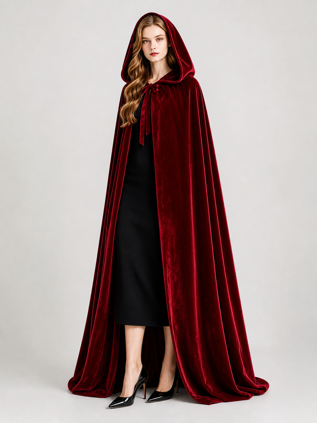 Burgundy Carnival Cloak with Hood, 110 cm