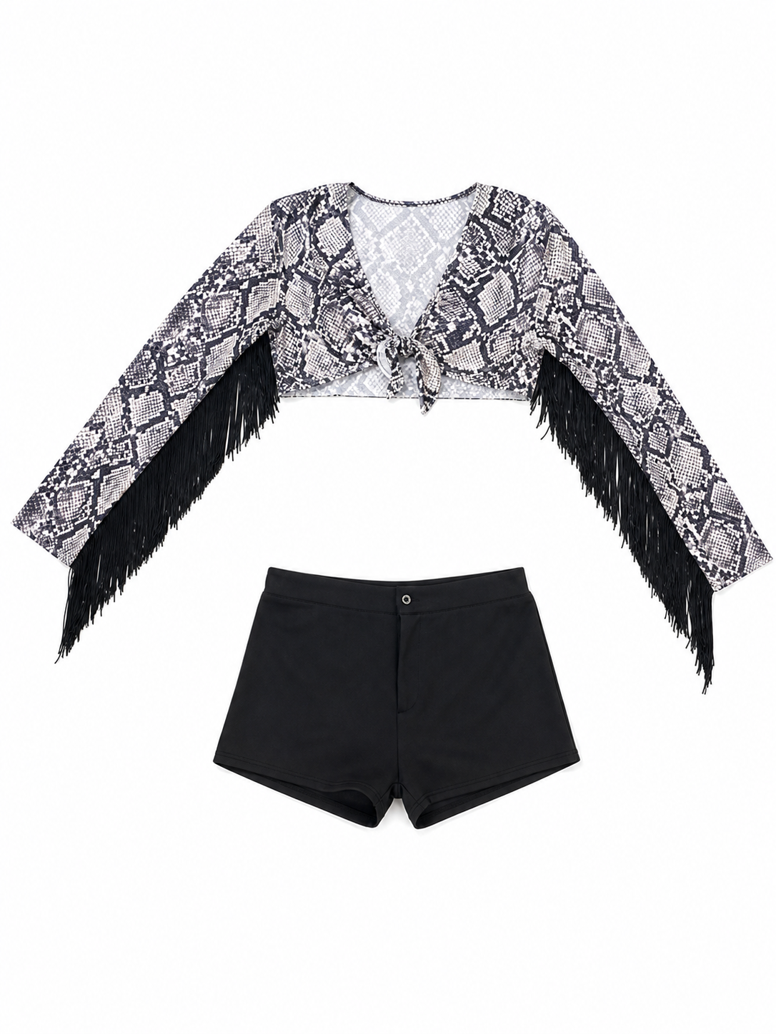 Cropped Jacket with Snakeskin Print and Fringe
