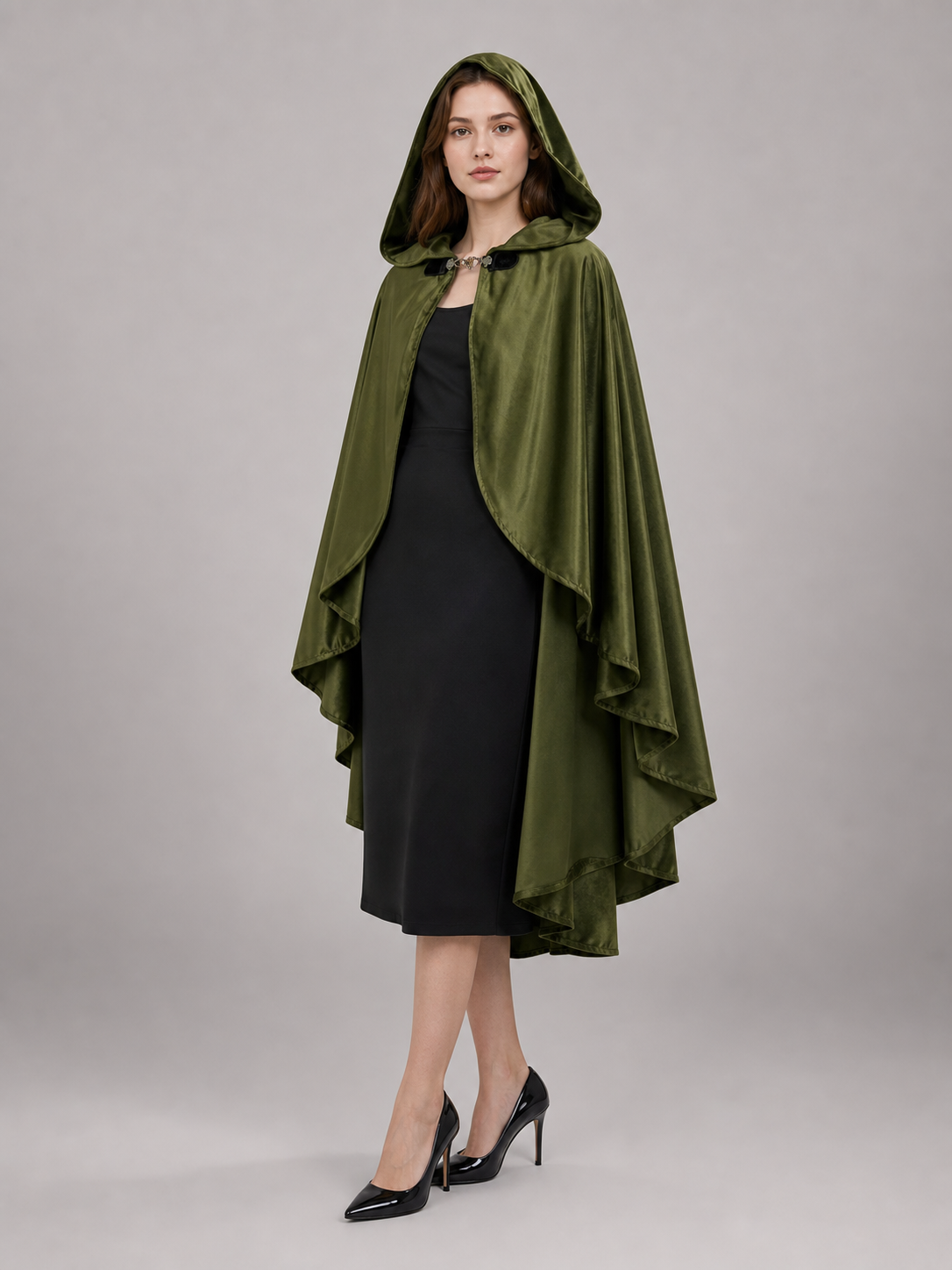Green Costume Cloak with a Large Hood