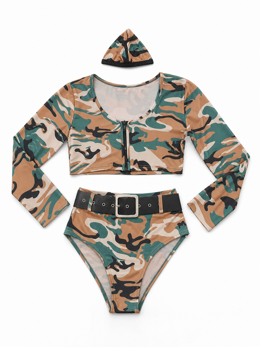 Camouflage Long-Sleeve Bikini Swimsuit