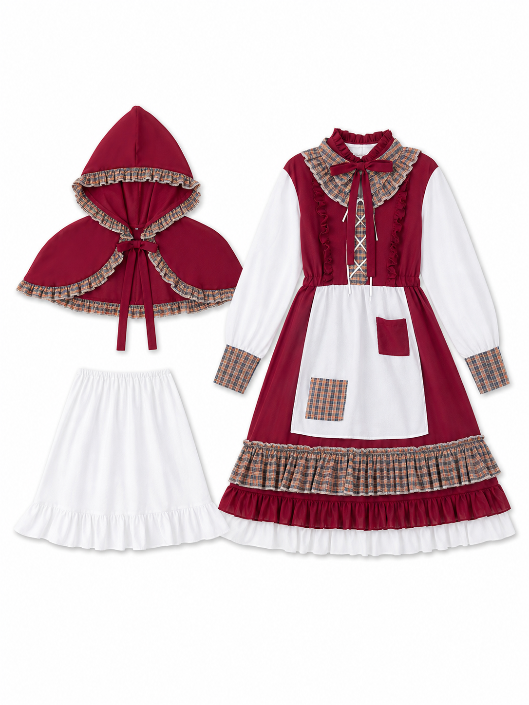 Little Red Riding Hood Costume: Dress with Apron and Cape