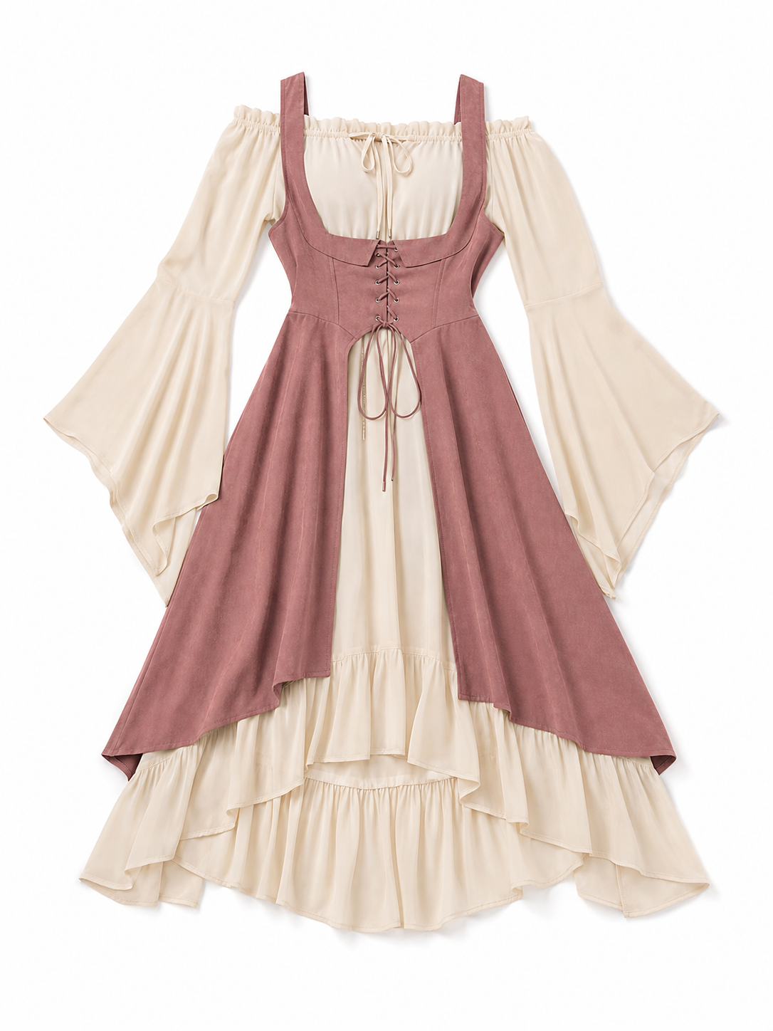 Renaissance-Style Dress with Corset Bodice and Ruffles