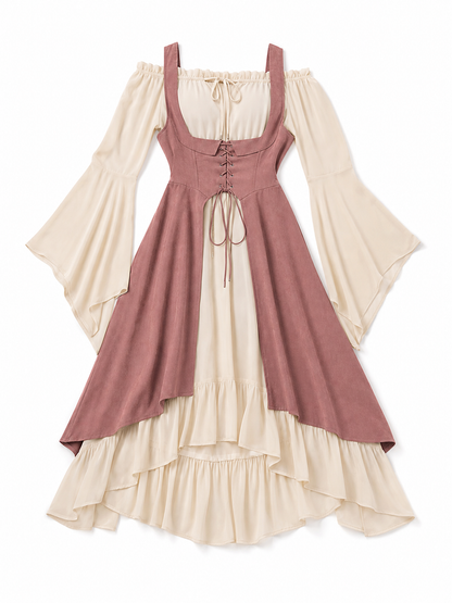 Renaissance-Style Dress with Corset Bodice and Ruffles
