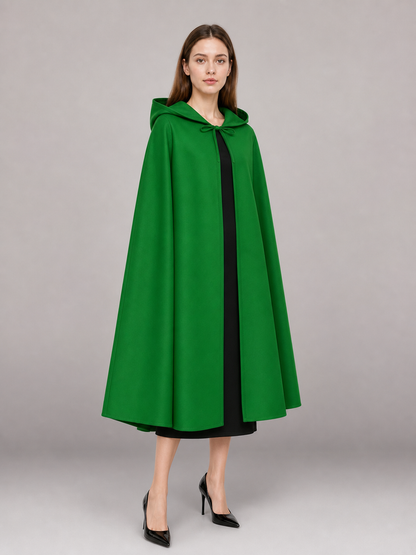 Green carnival cloak with hood, long