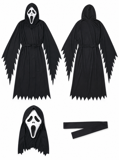 Black ghost robe with hood and white mask