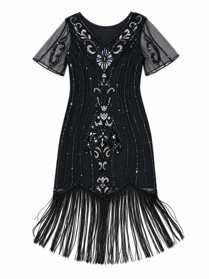 Vintage 1920s dress with sequins and fringe