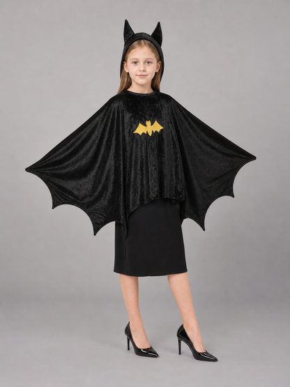 Black costume cape with hood and wings