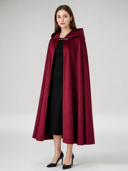 Long burgundy carnival cloak with hood