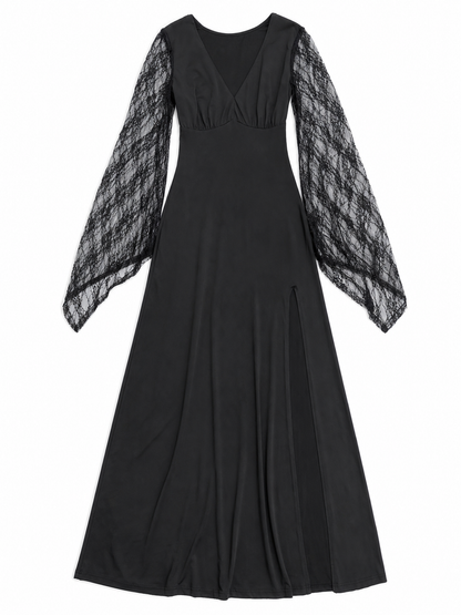 Black Gothic Dress with Lace Sleeves