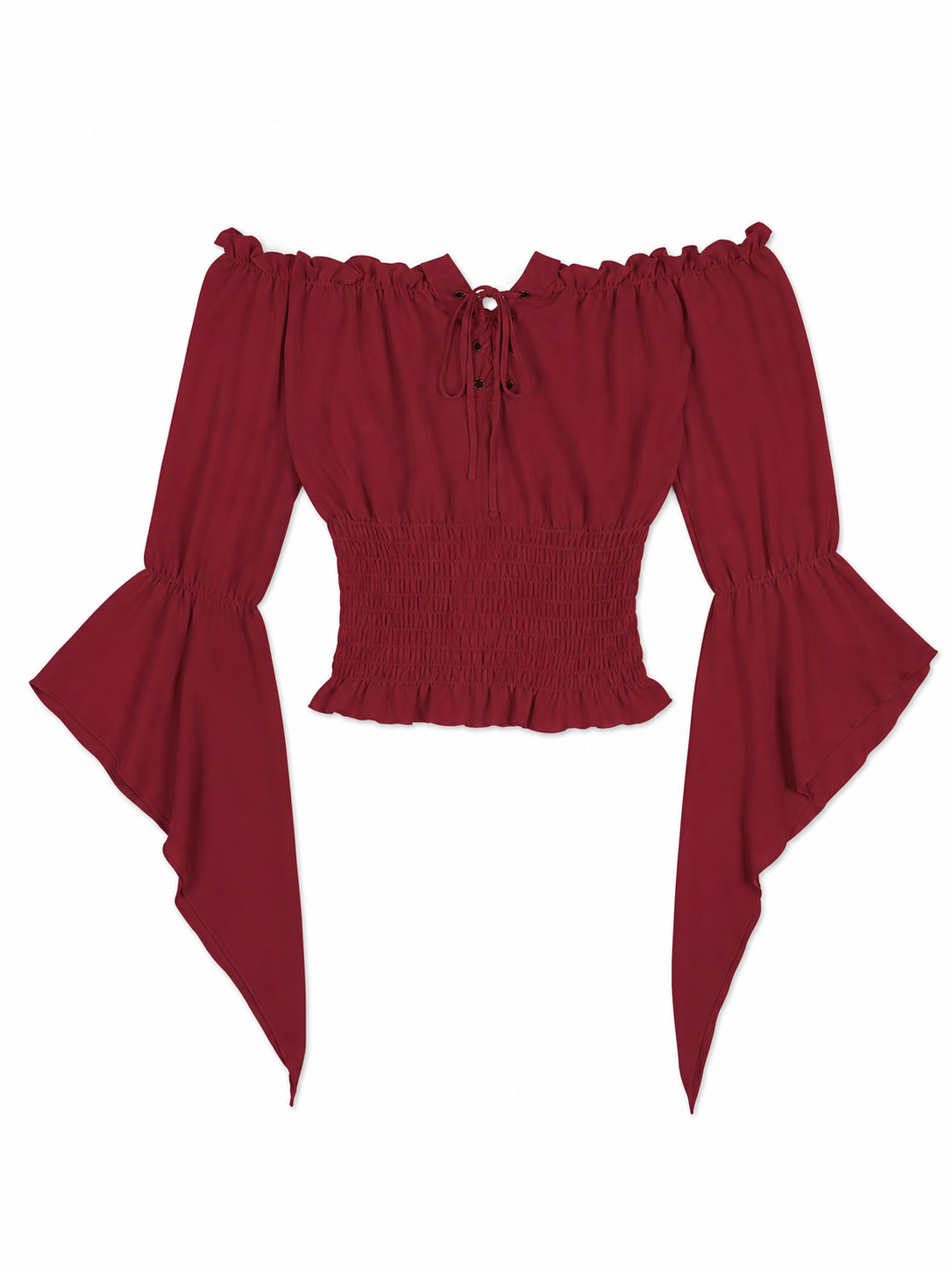 Cropped Off-the-Shoulder Lace-Up Blouse
