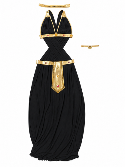 Cleopatra Cosplay Costume: Black Dress with Gold Details