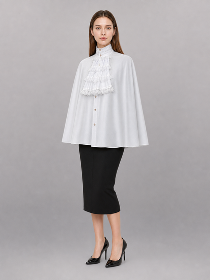 White Blouse with Jabot and Long Sleeves