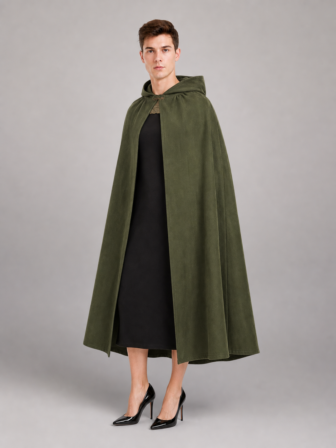 Dark Olive Hooded Costume Cape