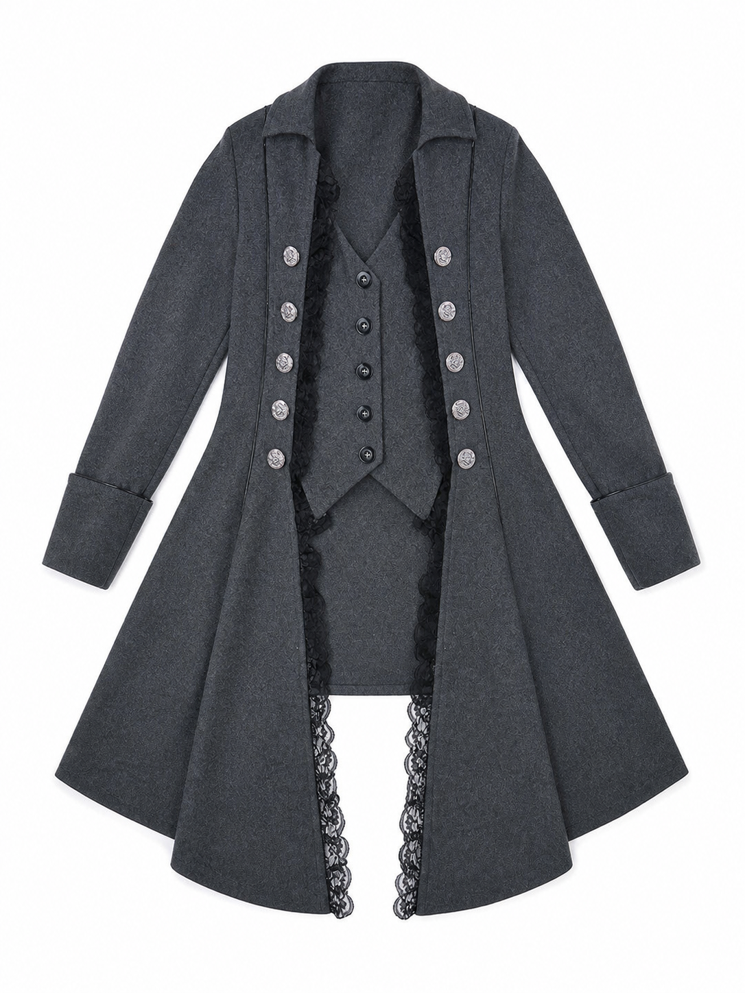 Long Gothic-Style Coat with Lace Trim