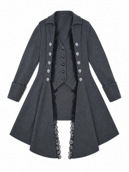 Long Gothic-Style Coat with Lace Trim