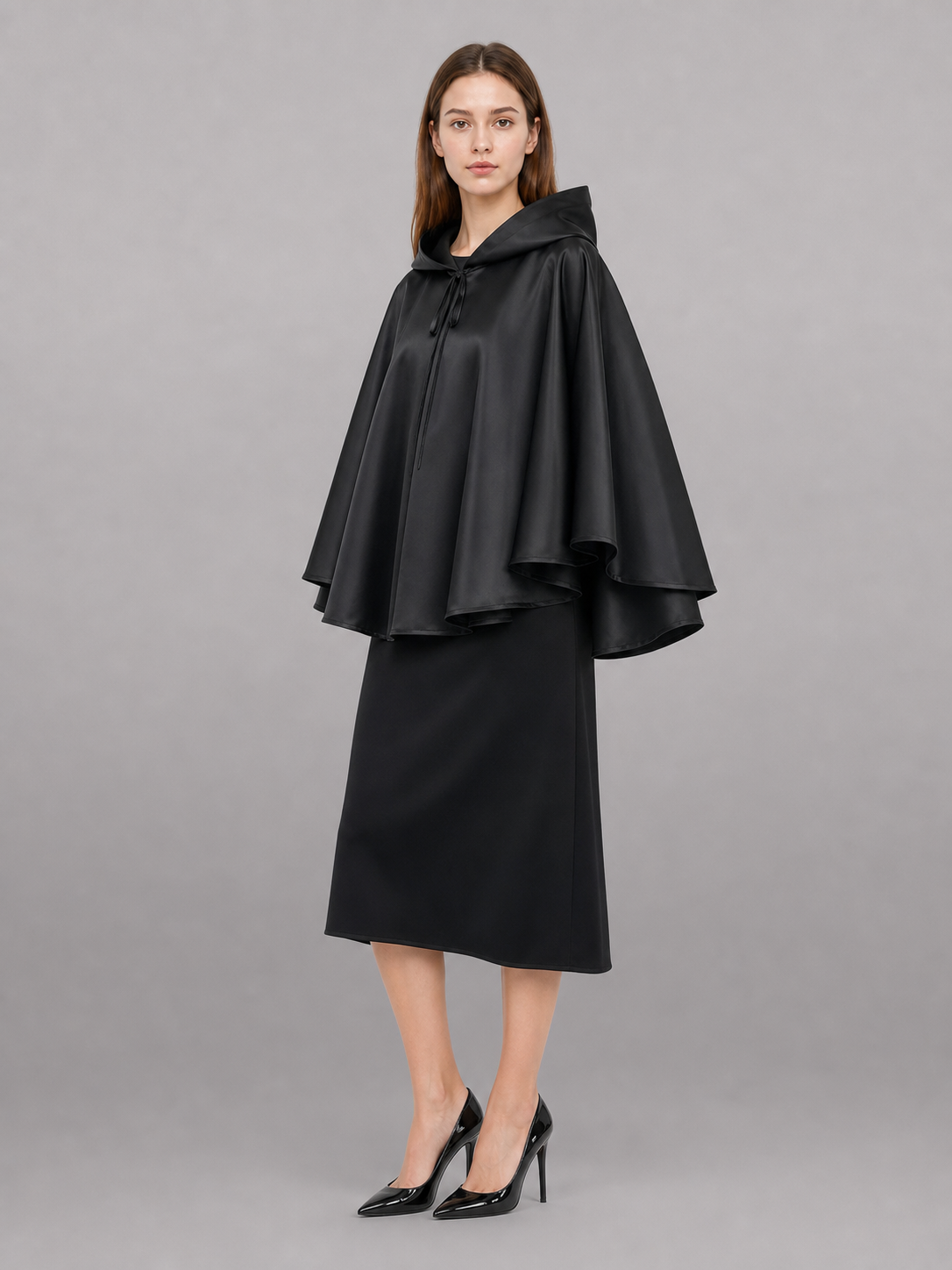 Black Hooded Costume Cloak with Zipper