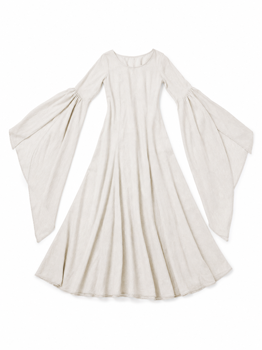 White Boho Maxi Dress with Belt and Flared Sleeves