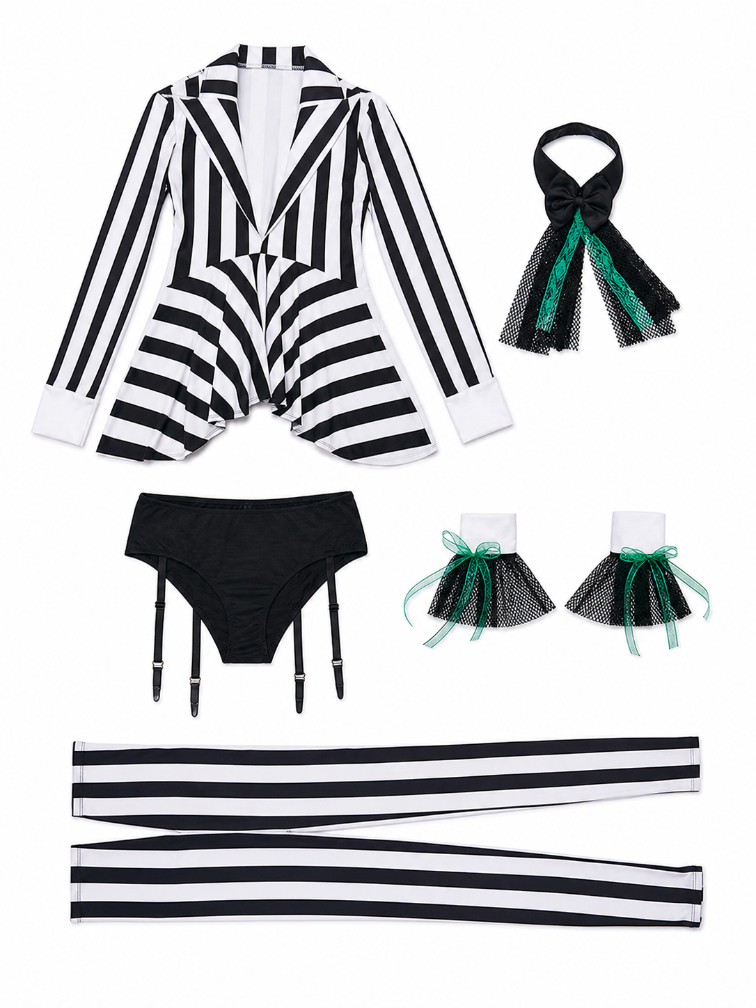 Circus Clown Costume with Black-and-White Stripes