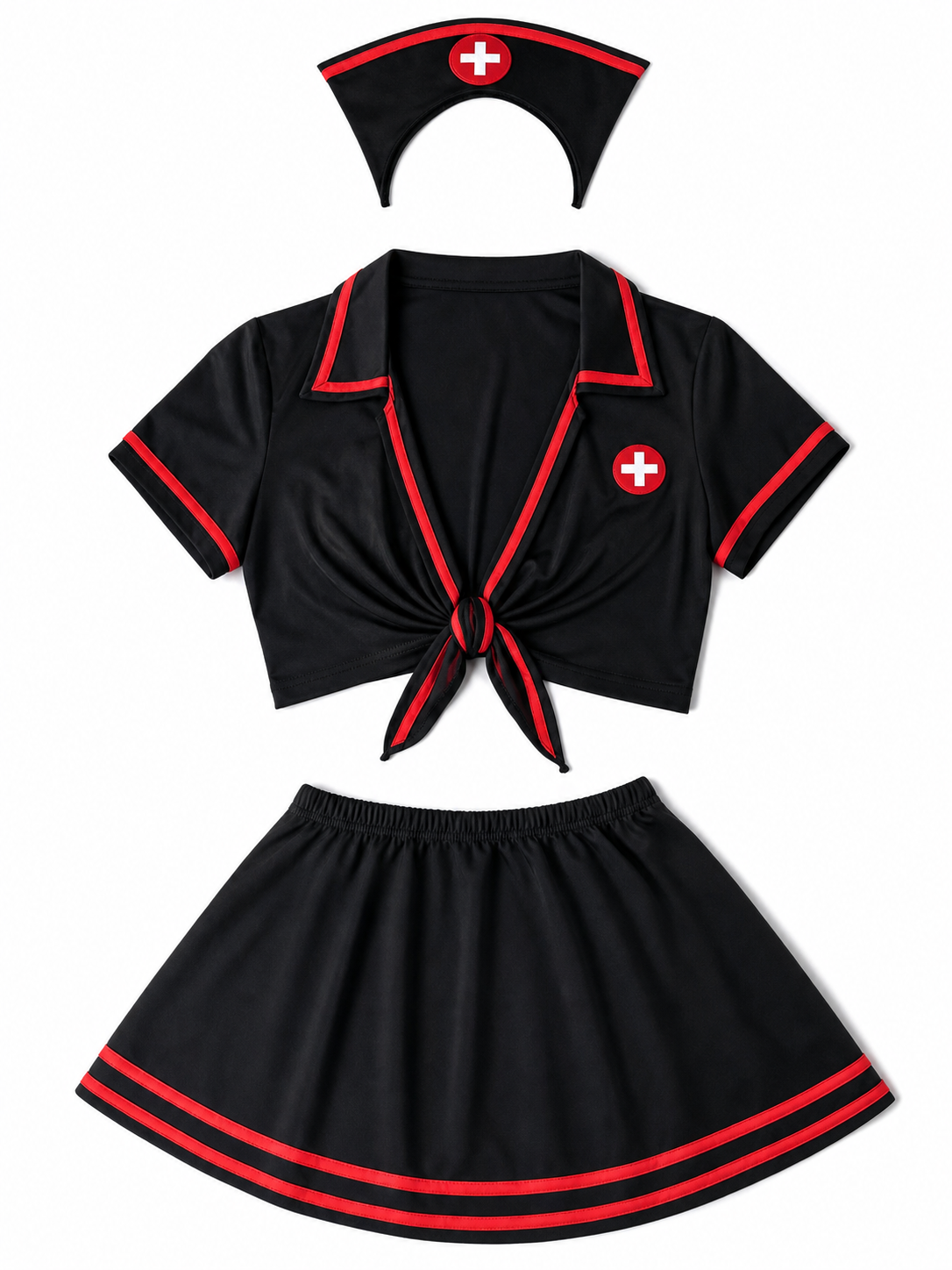 Black Medical Staff Costume with Red Trim included items
