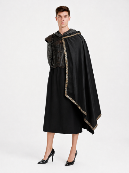 Black Medieval Hooded Carnival Cape