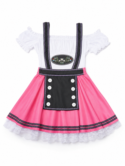Pink costume dress in dirndl style, M–XXL