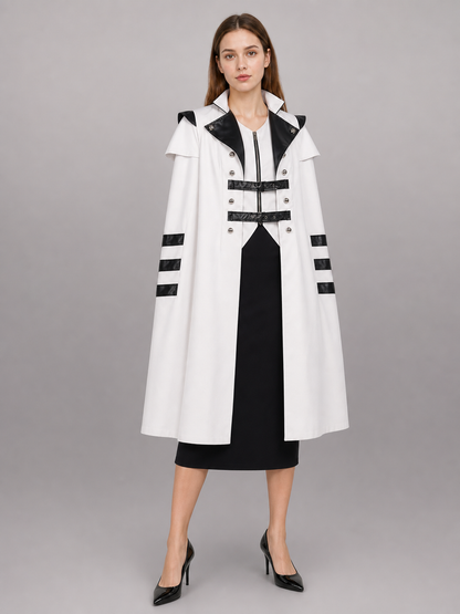 White carnival cape with black lapels