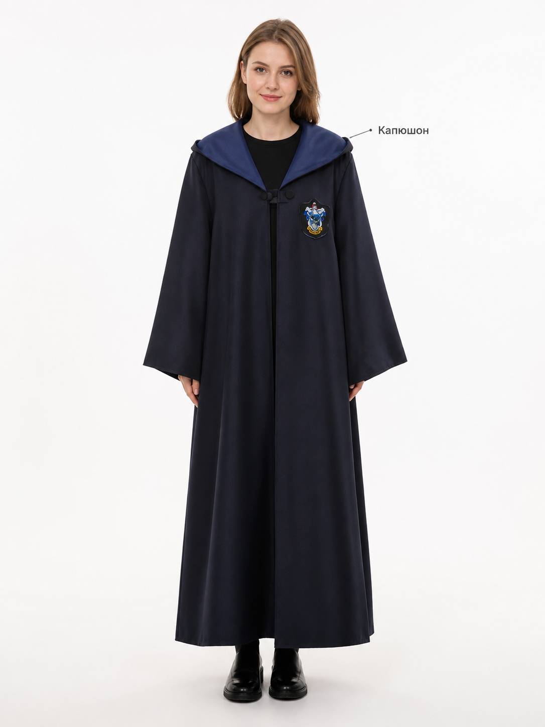 Long Hooded Wizard Robe with Emblem Patch
