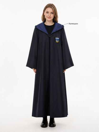 Long Hooded Wizard Robe with Emblem Patch
