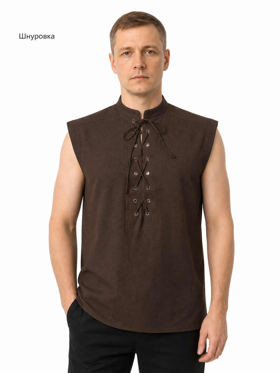 Halloween Sleeveless Lace-Up Vest with Stand Collar