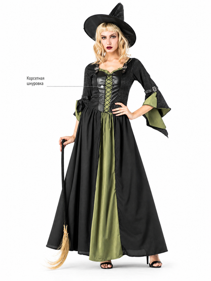 Long Witch Costume Dress for Halloween with Hat