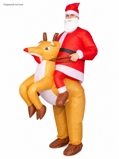 Inflatable Deer Costume with Santa Hat and Beard
