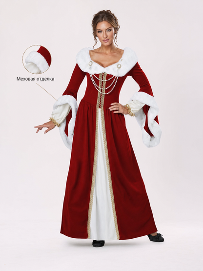 Royal-Style Carnival Dress with Fur Trim