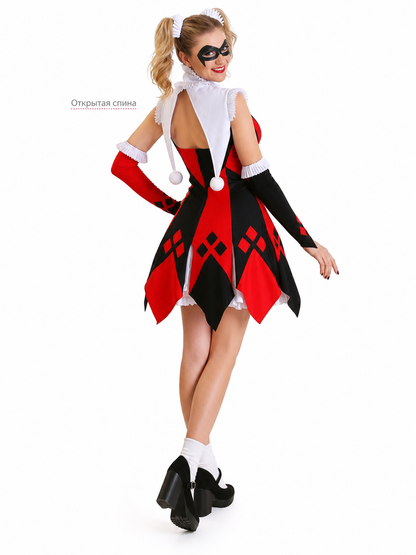 Harlequin cosplay dress with collar and cuffs