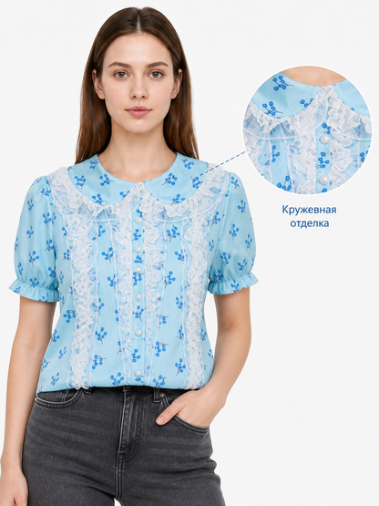 Peter Pan Collar Blouse with Lace for Cosplay