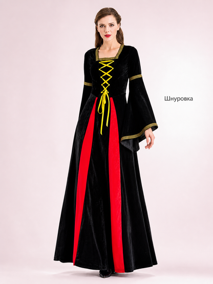 Long Medieval Carnival Dress with Lace-Up Front