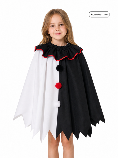 Horror Clown Cape, Black and White with Red Trim