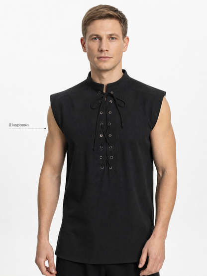 Gothic Lace-Up Vest with Stand Collar