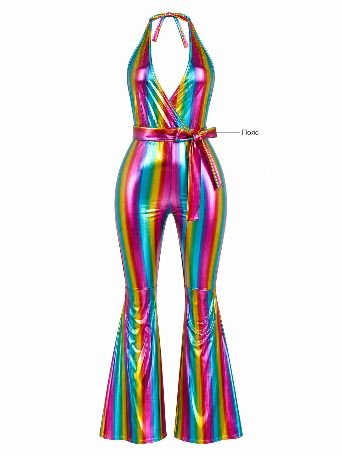 Retro Disco Jumpsuit with Rainbow Stripes