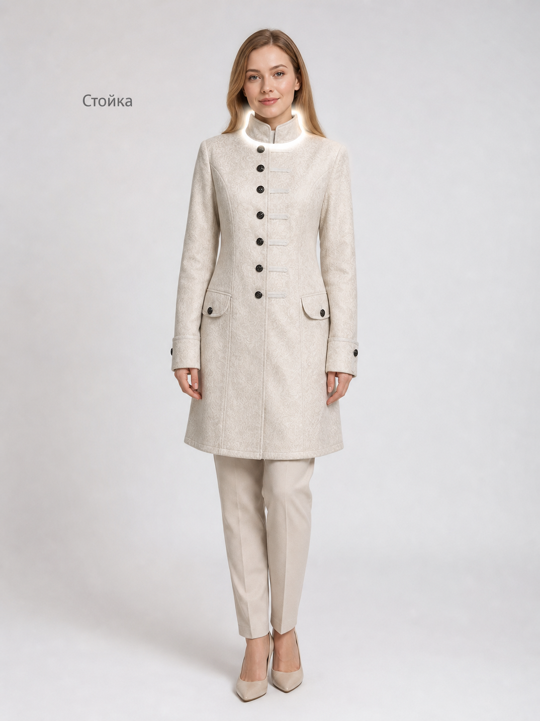 Vintage Jacquard Coat with Stand Collar