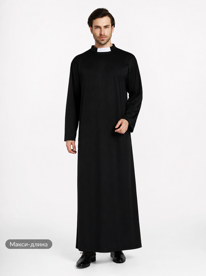 Halloween priest costume, black robe with collar