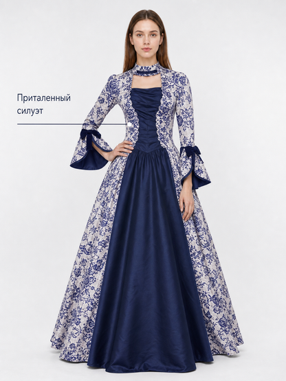 Vintage Printed Dress, Long Sleeves, Flared Silhouette