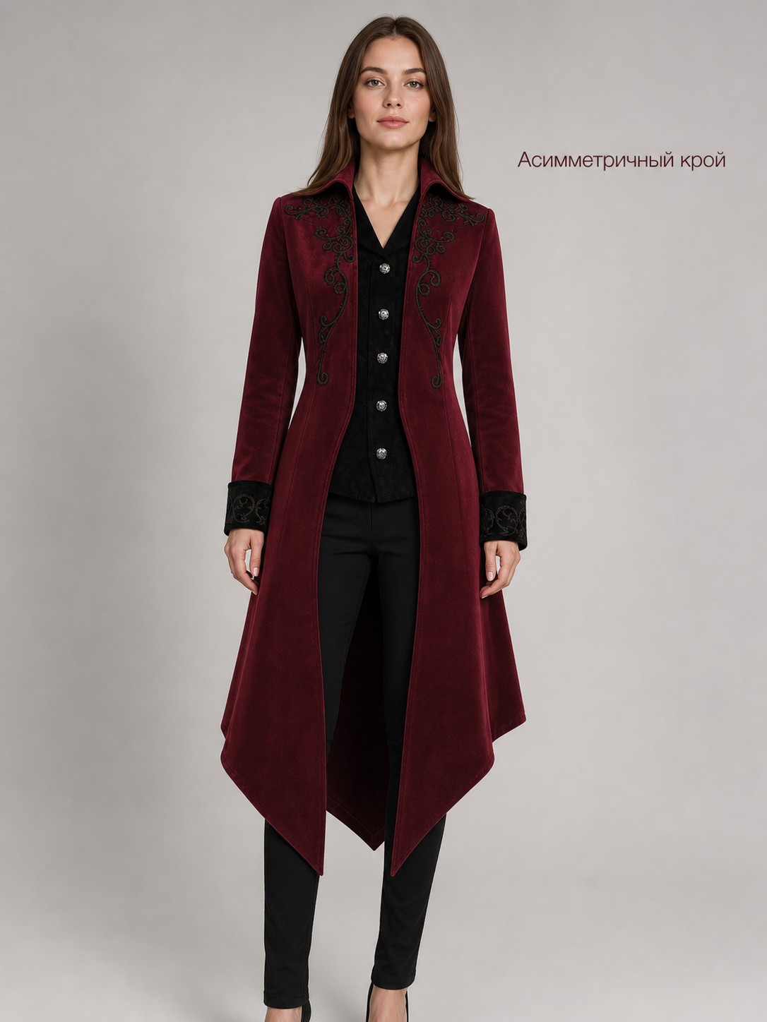 Carnival Long Embroidered Cloak, Burgundy