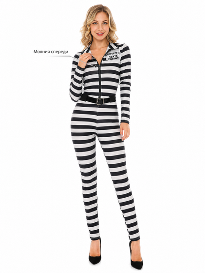 Striped carnival jumpsuit with number print